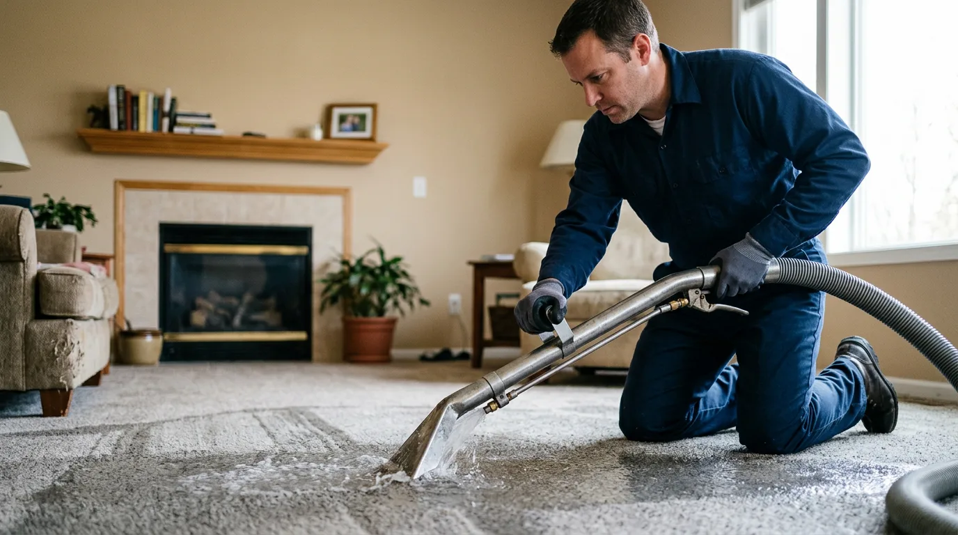 Water damage restoration technician working near Westmont, IL